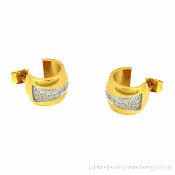 Stainless steel hoop earrings with CZ stone, lovely and shiny